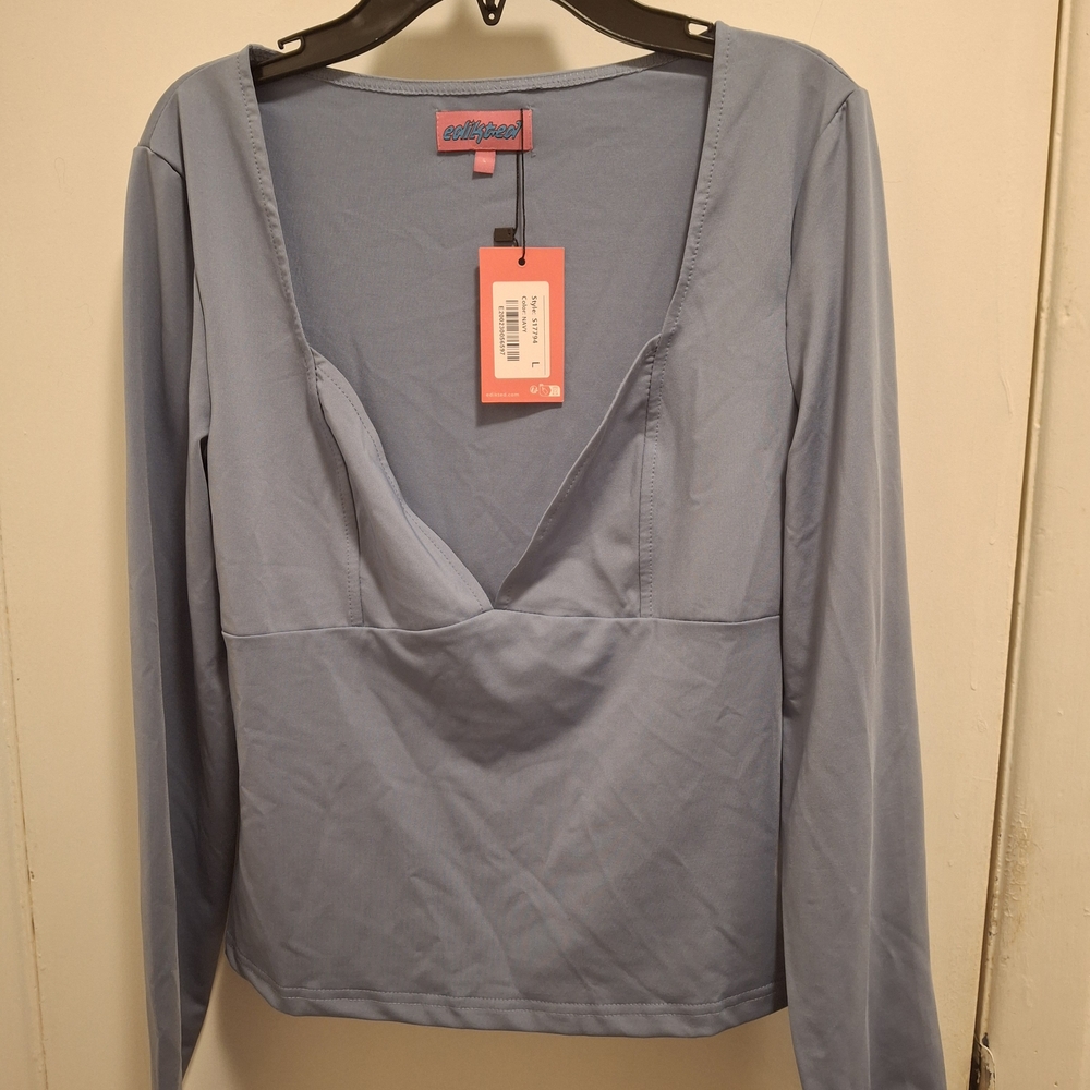 Edikted Light Blue Deep V-Neck Blouse